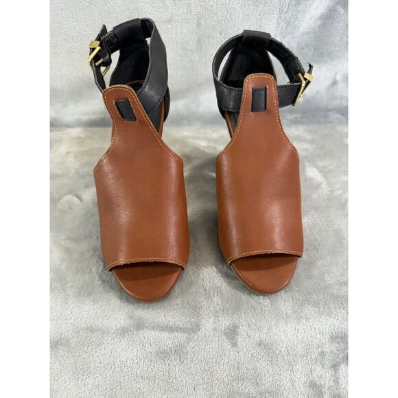 Candies Shoes Women's 6 Brown and black Peep Toe 4" Chunky Heels w/ ankle strap - Picture 13 of 16